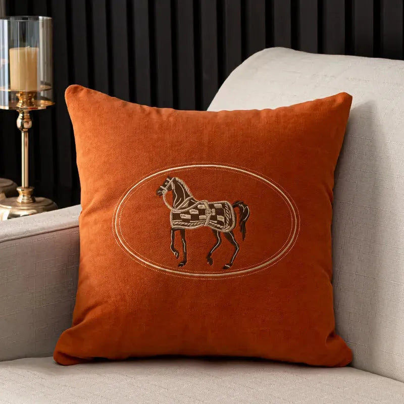 Hand-Embroidered Cushion Cover with Horse Pattern - Bellarte Enchanté Hand-Embroidered Cushion Cover with Horse Pattern